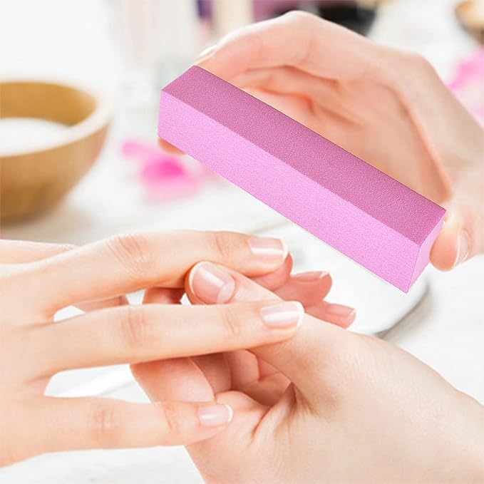 20 pcs Nail Buffer Blocks with 4 Sides, 120 Grit Professional Pedicure Manicure Buffer Kits (Pink)