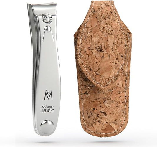 GERMANIKURE Professional Nail Clipper - FINOX Surgical Stainless Steel Manicure and Pedicure Tools in Cork Case- Ethically Made in Solingen Germany - Travel Size Nail Care