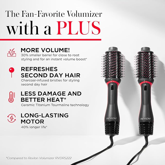 REVLON One Step Volumizer PLUS Hair Dryer and Styler - More Volume, Less Damage, and More Styling Control for Easy and Fast Salon-Style Blowouts, Plus Travel Friendly (Black)