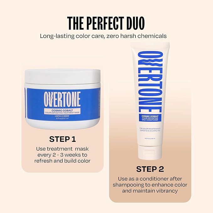 Overtone Semi Permanent Hair Color Conditioner, Extreme Blue is Cosmic Cobalt, 8 oz, Nourishing, Damage-Free, Color Depositing Mask for All Hair Types with Shea Butter & Coconut Oil, Vegan