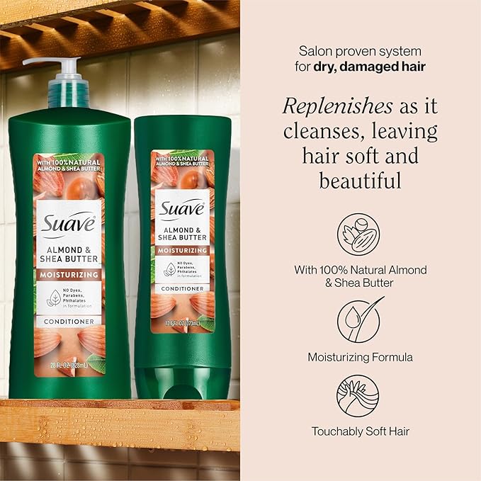 Suave Almond Shea Butter Moisturizing Conditioner 2-Size Bundle, Nourishes & Replenishes Dry, Damaged Hair