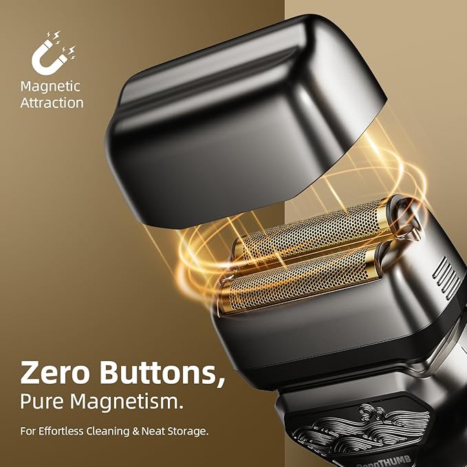 Electric Foil Shaver for Men: Rechargeable Razor with Push-Up Trimmer for Face - Cordless Wet/Dry/Anti-Slip Waterproof Shavers with LED Display - Metal Handheld Design, Gray Silver