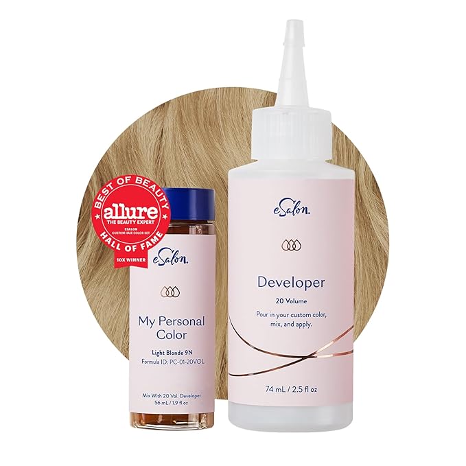 eSalon Permanent Hair Color & Hair Dye Complete Kit - Light Blonde - Personal Colorist Kit for Up To 100% Gray Coverage for All Hair Types - Professional-Grade Ammonia-Free Hair Dye