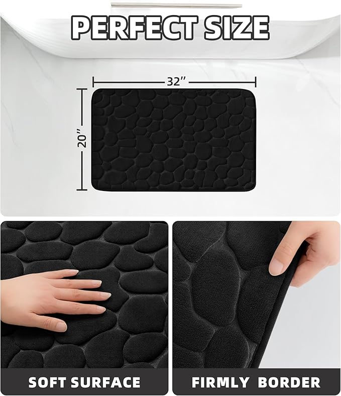 YIHOUSE Memory Foam Bath Mat Cobblestone Bathroom Rugs Super Water Absorbent Bath Mats for Bathroom Machine Washable Bath Rugs(20x32,Black)