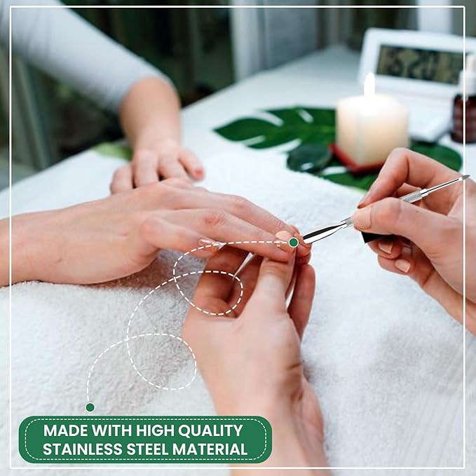 4PCS Cuticle Pusher Double Ended Sharp Edge Spoon Shaped Set, Salon Quality Stainless Steel Metal Manicure Pedicure Nail Polish Remover Cleaner Tools for Fingernails Toenails