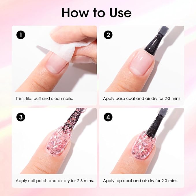 GELLEN Sparkle Nail Polish Set 3 Colors Pink Purple Blue Glitter Sequins Nail Polish Quick Dry Sparkle Fingernail Polish Non Gel Nail Lacquer Home Salon DIY Nail Art Manicure Gift