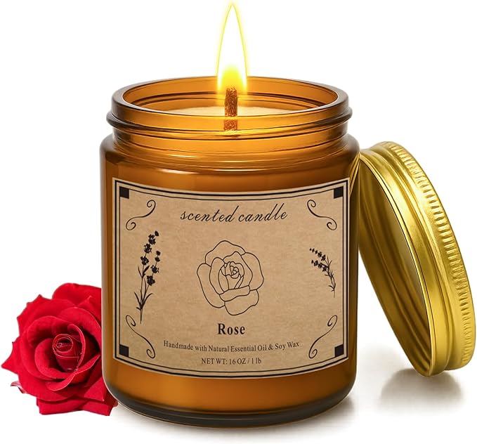 Scented Candles Gift, 16oz Large Jar Scented Candle – Rose Soy Wax Candle with 100 Hour Burn Time, Long Lasting Aromatherapy Candle for Romantic Home Fragrance, Bedroom Décor & Gift for Her/Him