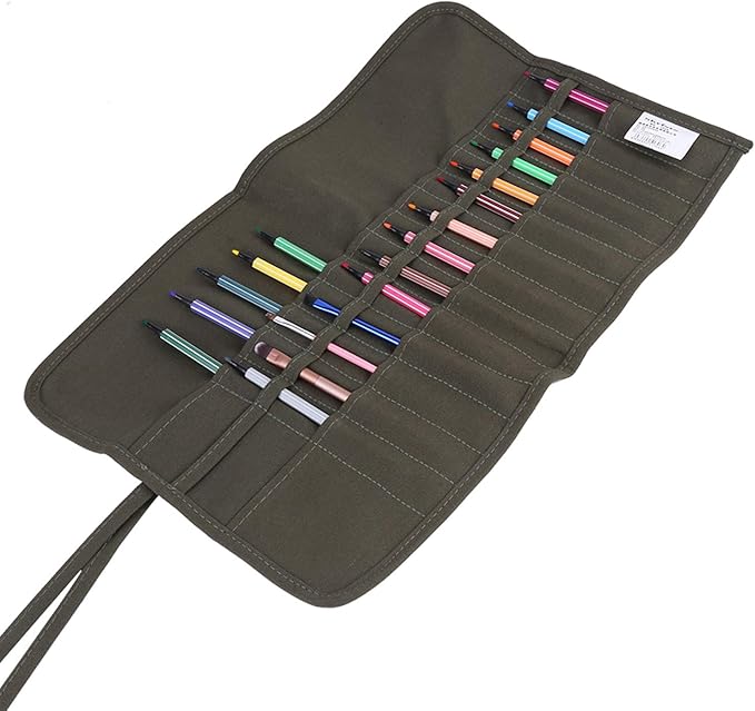 Paint Brush Holder, Paint Brush Case, Brushs Holder, 30 Holes, Canvas Painting Brush Bag, for Artist, Painting, 18.90 X 11.81 Inch, Olive