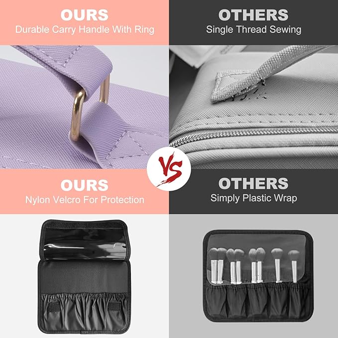 Mocado Travel Makeup Bag with LED Lighted Mirror,Travel Makeup Organizer,Makeup Case with 3 Color Lighted Setting and 10x Magnifying Mirror,Portable Storage and Adjustable Dividers Makeup Box(Purple)