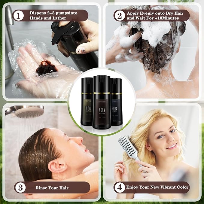 Hair Dye Shampoo & Champu Para Canas - Natural 3-in-1 Instant Gray Coverage for Men & Women (Black)