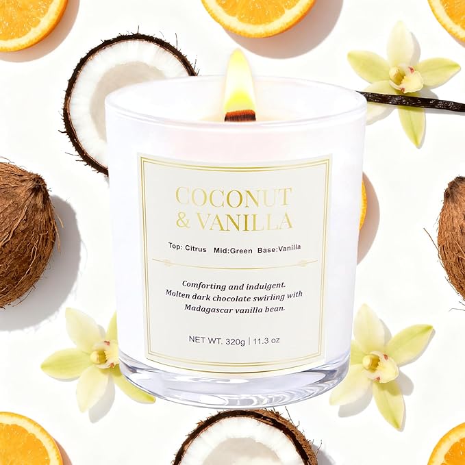 2 Pack Wood Wick Coconut & Vanilla Candle Gift Set – Long Lasting Soy Wax Candles with Gift Boxes, Holiday Aromatherapy Candles for Home Decor & Christmas Gifts