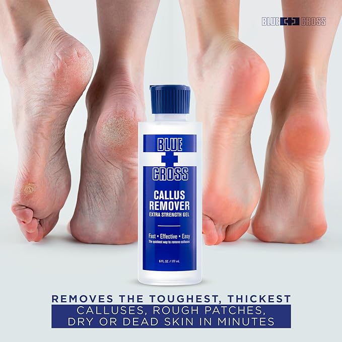 Blue Cross Callus Remover Gel for Feet or Heel, Extra Strength Professional Nail Care, File, Shaver, Scrubber & Pumice Stone Alternative for at Home Manicure/Pedicure Results, 6oz