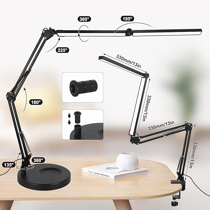 Toolour Desk Lamps for Nail Tech,24W Large Dual Architect Lamp with Remote Control,5 Colors Stepless Dimming Sleep Mode & Memory Function Workbench LED Halfmoon Light for Beauty Salon Home Office