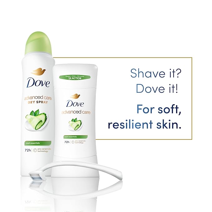 Dove Advanced Care Anti Deo Stick Cool Essentials Pack of 12 for helping your skin barrier repair after shaving 72 h odor control and all-day sweat protection with Pro Ceramide Technology 2.6 oz