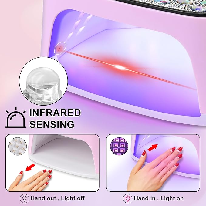 LIMEGIRL UV LED Nail Lamp Kit for Gel Polish Professional Fast Curing Pink Dryer Light Set with 4 Timer Settings Cordless Rechargeable Nail Art Cure Machine with UV Gloves for Manicure Pedicure