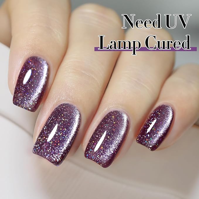 Double Rhythm 0.5 OZ Cat Eye Gel Polish with Magnet 15ML Holographic Glitter Shimmer Translucent Jelly Color Magnetic Nail Polish Salon DIY at Home (MC1062)