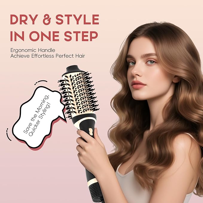 Hair Dryer Brush Set, Multifunctional Hot Air Brush for Salon Blowouts, Negative Ion Technology & Quick Drying, Shiny and Less Frizz, Champagne Gold