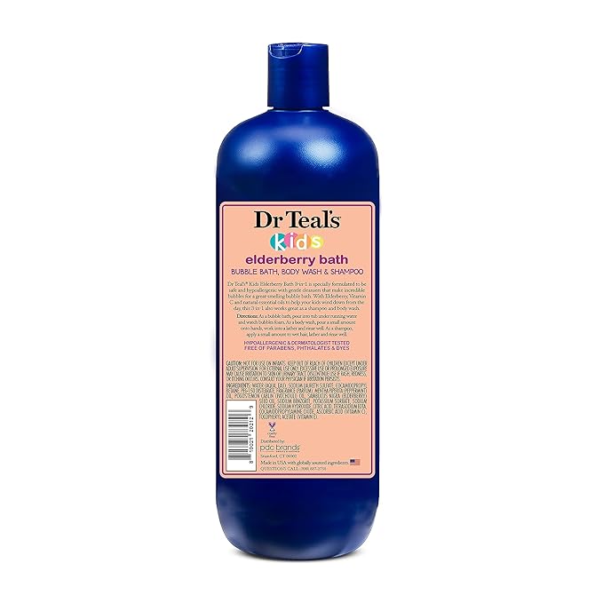 Dr Teal's Kids 3-in-1 Bubble Bath, Body Wash & Shampoo, Boost & Renew Elderberry with Vitamin C, 20 fl oz. (Pack of 3)