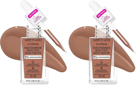 wet n wild Bare Focus Skin Tint, 5% Niacinamide Enriched, Buildable Sheer Lightweight Coverage, Natural Radiant Finish, Hyaluronic & Vitamin Hydration Boost, Cruelty-Free & Vegan - Deep Brown