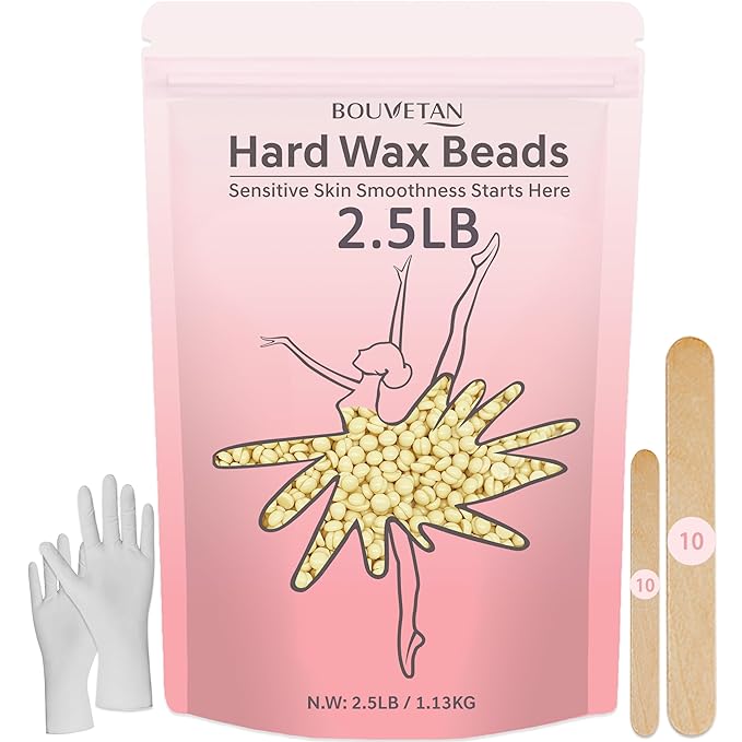 Hard Wax Beads, Bouvetan 2.5lb Wax Beans for Hair Removal, Sensitive Skin, Ideal Hair Removal Waxing Beads for Bikini, Legs, Eyebrow, Facial, Brazilian, Full Body