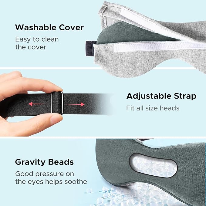 Ezona Heated Eye Mask, Warm Eye Compress Mask for Dry Eyes, USB Electric Eye Heating Pad with Temperature & Timer Control, Dry Eye Mask for Blepharitis, Sinus Migraine (Gray)