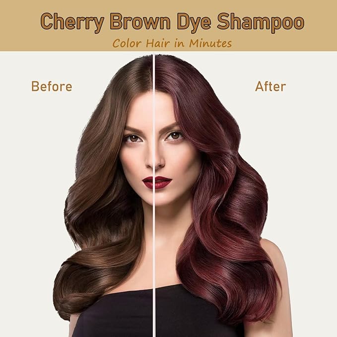Fvquhvo Cherry Brown Hair Dye Shampoo, Hair Color Shampoo for Women Men, Colors in Minutes, Long Lasting Brown Hair Dye, Champu Para Pintar el Cabello, Easy to Use 16.90 Fl Oz