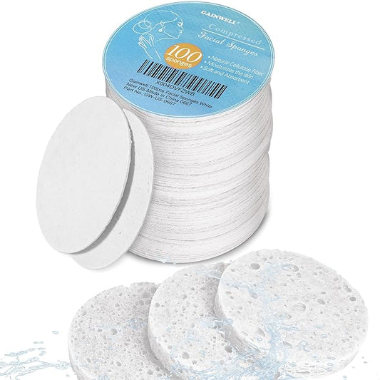 GAINWELL 100PCS Compressed Facial Sponges, Cleansing, for Personal Spa Esthetician Use, White