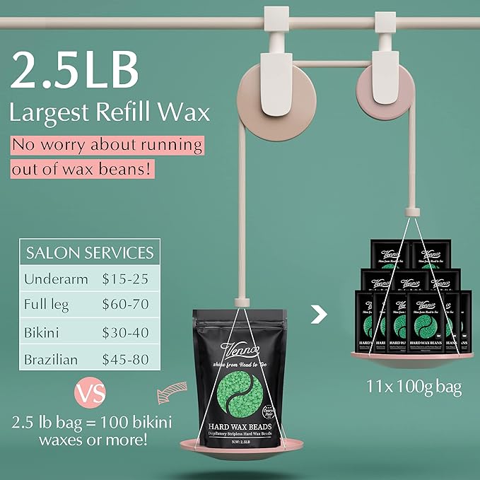 2.5lb Aloe Wax Beads - Hard Wax Beans for Coarse Hair Removal, Gentle Large Refill for Wax Warmer Kit, At-Home & Professional Smooth Waxing for Sensitive Skin Brazilian Bikini Face Eyebrow Leg