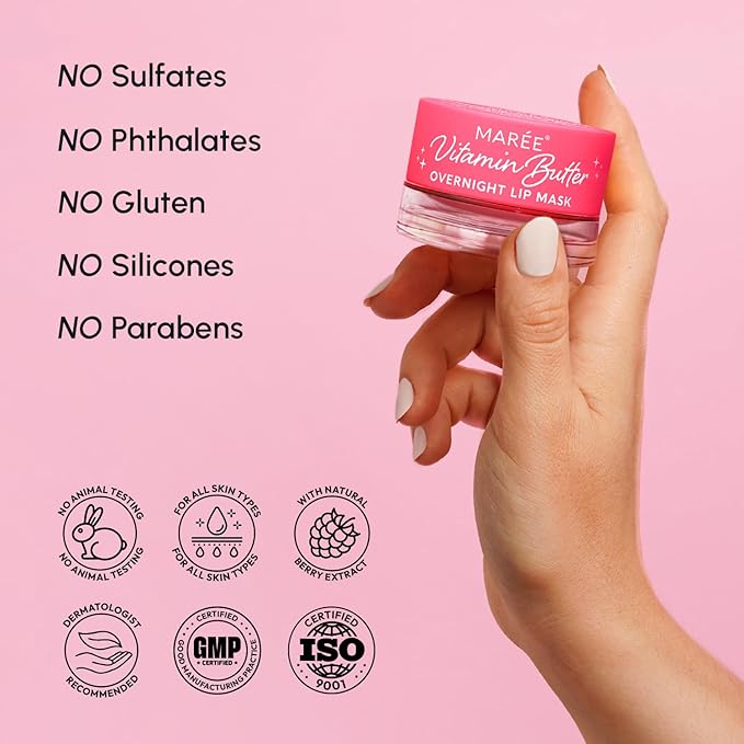 MAREE Lip Mask Overnight - Lip Moisturizer For Very Dry Lips - Hydrating Lip Butter Balm with Hyaluronic Acid & Collagen - Overnight Lip Treatment - Lip Sleeping Mask Repair - Hidratante de Labios