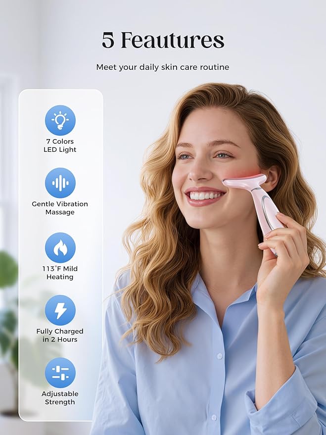 Red Light Therapy for Face & Neck, Face Massager Tool for Anti-Aging, Skin Facial Sculptor, 7-Color LED Phototherapy Device with Lifting, Heat & Vibration, Firming, Rechargeable Beauty Tool