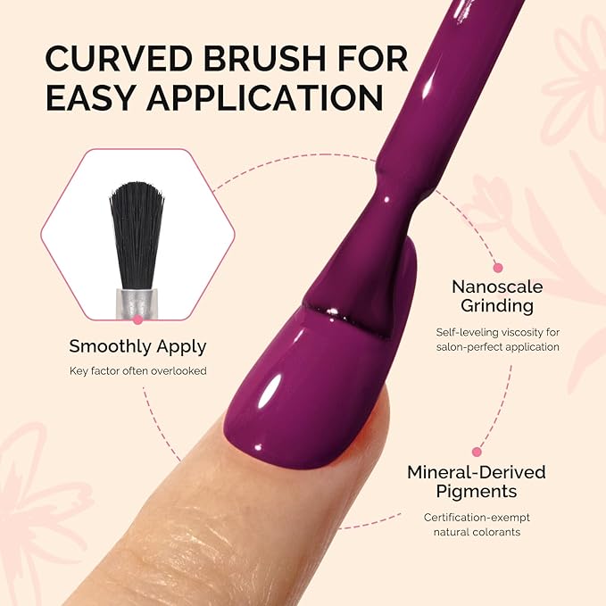 MelodySusie Fleurwee Plant Based Gel Nail Polish, Dark Purple Nail Polish Hema Free 21 Non Toxic Long Lasting No Chip Finger Toe Nail Art Manicure Salon DIY at Home Gifts for Women P01