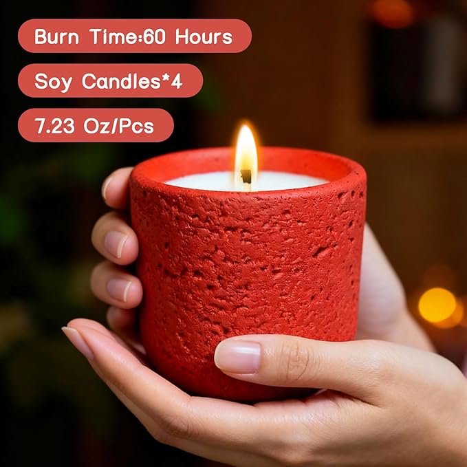 Scented Candle, 4pcs Aromatherapy Candle with Colorful Cans, Nature Scents Soy Candle Jar 60-Hour Burn Time with Warm Flame Candles Gift for Christmas Home