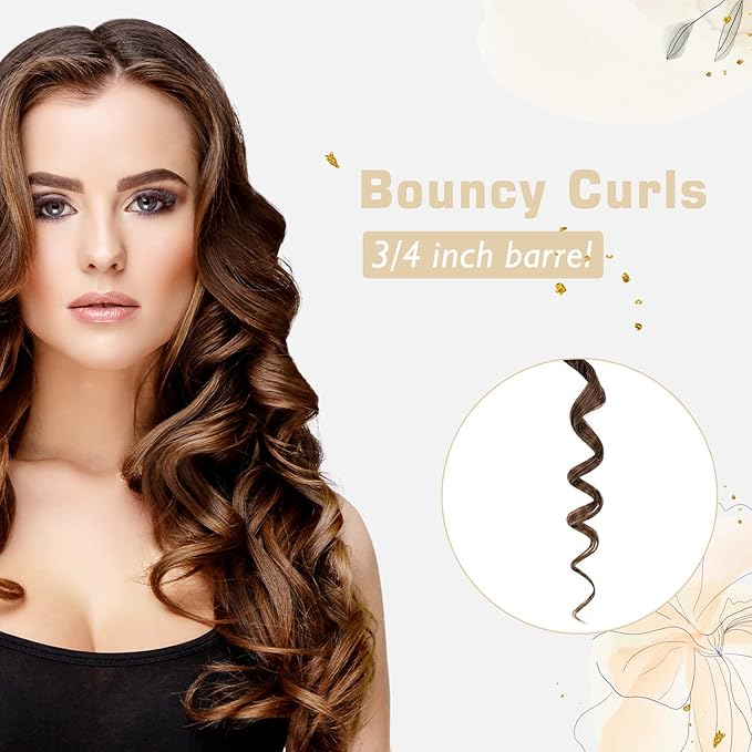3/4 Inch Curling Iron for Short Hair, Dual Voltage Hair Curling Iron Ceramic, Professiona Curling Wand Tourmaline(Champagne Gold)