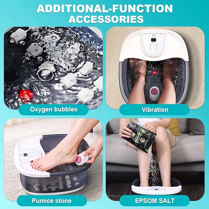 Foot Spa Bath Massager with Heat, Foot Bath with 22 Massage Rollers, Temperature Control, Jets, Bubbles, Epsom Salt and Vibration, Foot Soaking Tub for Relaxation - Grey
