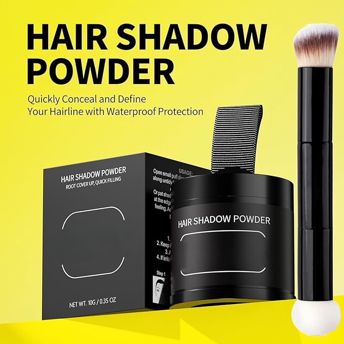 Gowwim Root Touch up Powder, Instantly Gray Hair Cover up Hairline Powder for Women & Men Waterproof and Sweatproof Root Cover Up Long-Lasting for Thinning & Loss Hair (Black6, 10G+1)