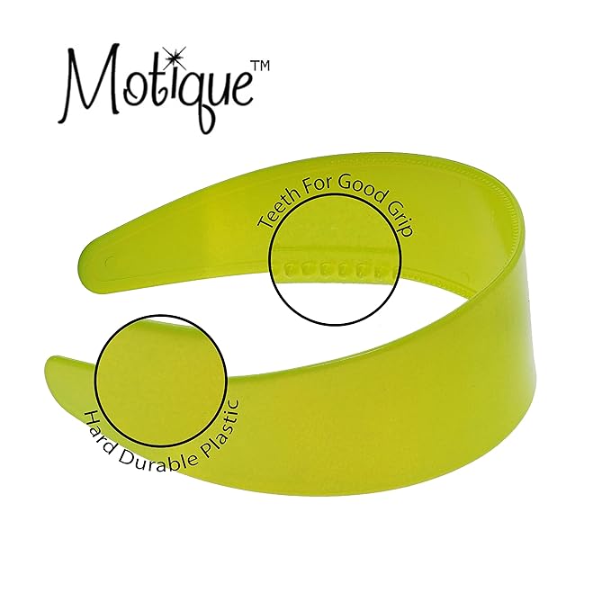 Motique Accessories 2 Inch Hard Plastic Headband with Teeth Women and Girls wide Hair band (Lime Green)