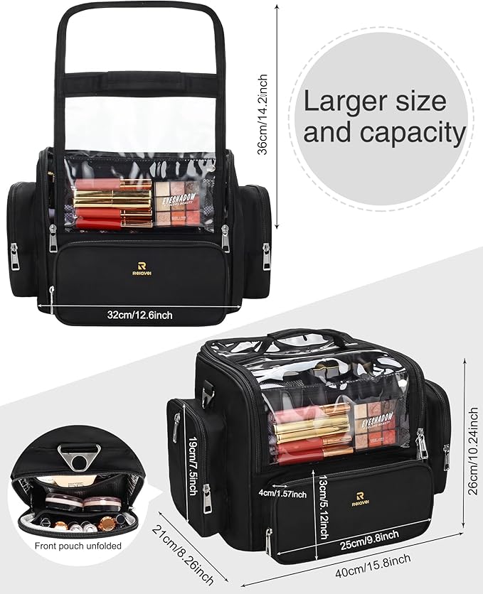 Makeup Brush Bag, Makeup Artist Must Haves, Professional Travel Makeup Brush Case, Extra Large Stand Up Make Up Brush Holder Makeup Organizer, Full Open With Compartments and Shoulder Strap