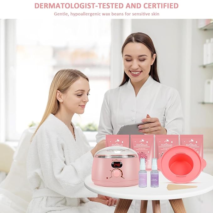 Waxing Kit -Digital Wax Warmer Machine for Hair Removal with 4 Packs of Hard Wax Beads & Silicone Pot for Full Body, Legs, Face, Eyebrows, Bikini, Brazilian at Home Waxing Kit for Women Men