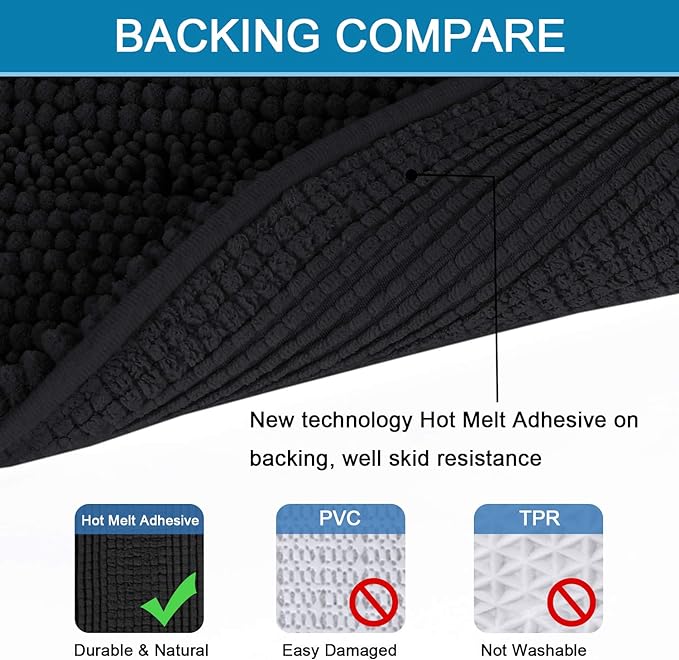 Non Slip Thick Shaggy Chenille Bathroom Rug Mat Set Extra Soft and Absorbent Striped Floor Rugs, 2 Piece, Machine-Washable