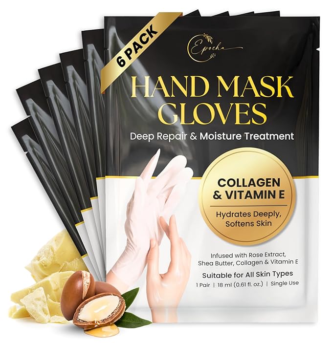 Epocha Hand Mask for Dry Cracked Hands Pack of 6 Pairs – Peeling Treatment with Shea Butter to Remove Dead Skin | Hand Moisturizing Gloves for Skin Relief, Soft and Smooth Hands