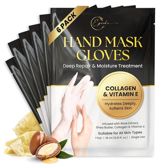 Epocha Hand Mask for Dry Cracked Hands Pack of 6 Pairs – Peeling Treatment with Shea Butter to Remove Dead Skin | Hand Moisturizing Gloves for Skin Relief, Soft and Smooth Hands