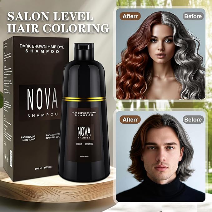 Hair Dye Shampoo & Champu Para Canas - Natural 3-in-1 Instant Gray Coverage for Men & Women (Dark brown-500ml)