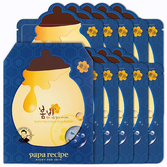 Papa Recipe Bombee Pepta Honey Mask 10 Pack – Hydrating Sheet Mask with 6 Types of Hyaluronic Acid and Honey Propolis Complex – Korean Skincare
