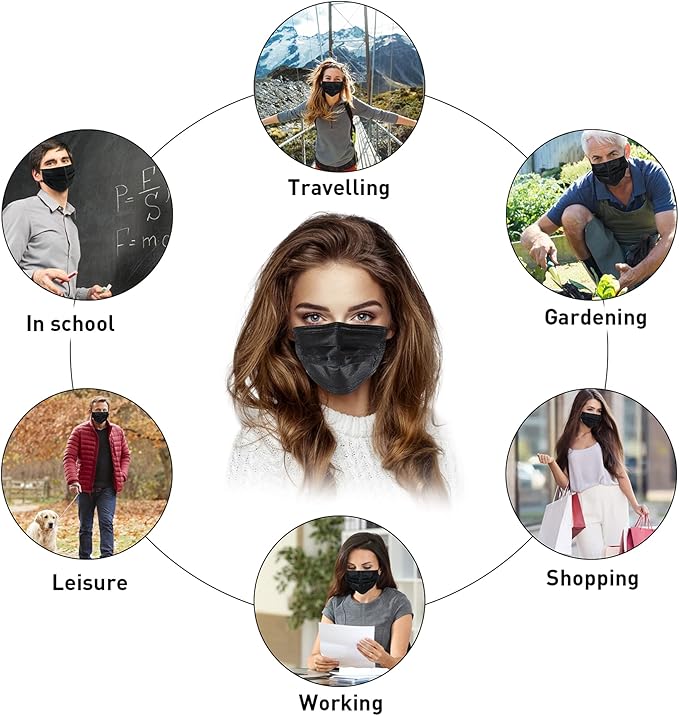 akgk 50Pcs Disposable Face Masks, 3 Ply Disposable Masks, Black Face Mask