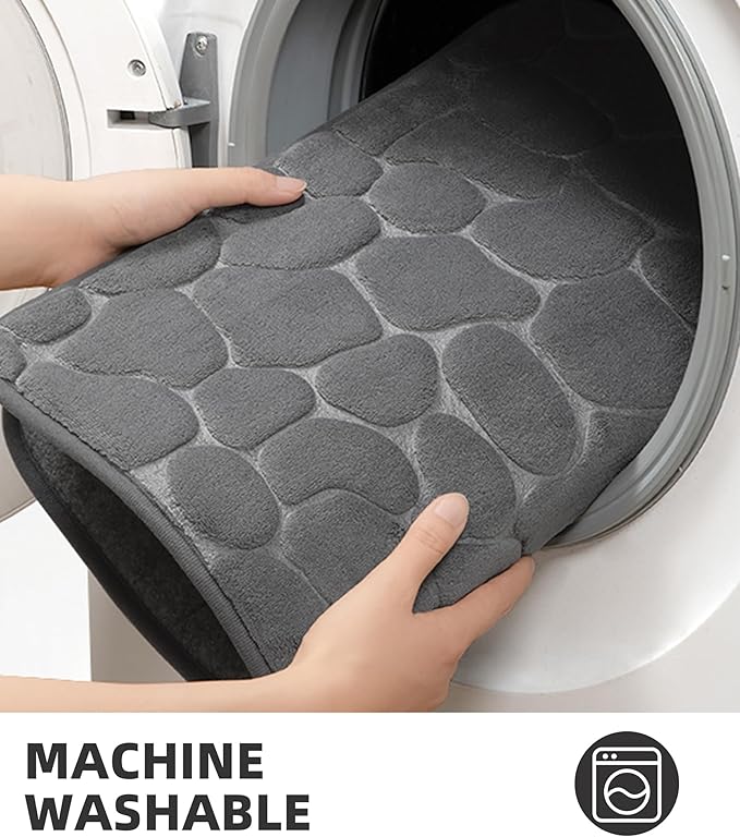YIHOUSE Memory Foam Runner Rug, Cobblestone Bathroom Runner Rugs Super Water Absorbent Bath Mats for Bathroom Machine Washable Bath Rugs for Hallway Bedroom Laundry Room(24 x 47,Dark Gray)