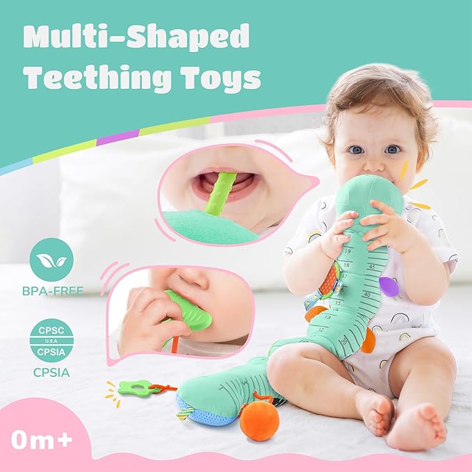 Baby Toys 6-12 Months Music Caterpillar Infant Toys Stuffed Animals 0-3-6 Months Teething Tummy Time Sensory Toys with Mirror Rattle&Pull String for Boys Girls Birthday Gifts|Tiffany Blue,Leafy