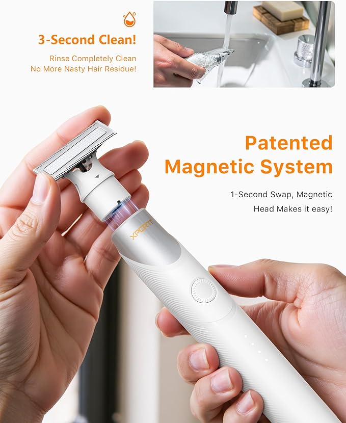 New Electric Beard & Nose Hair Trimmer Kit - Painless Razor with 12 in 1 Rotating Comb, Magnetic Nose Hair Head, Waterproof Wet/Dry, Groin/Ball Shaver for Men, USB-C Fast Charging,White(Pack)