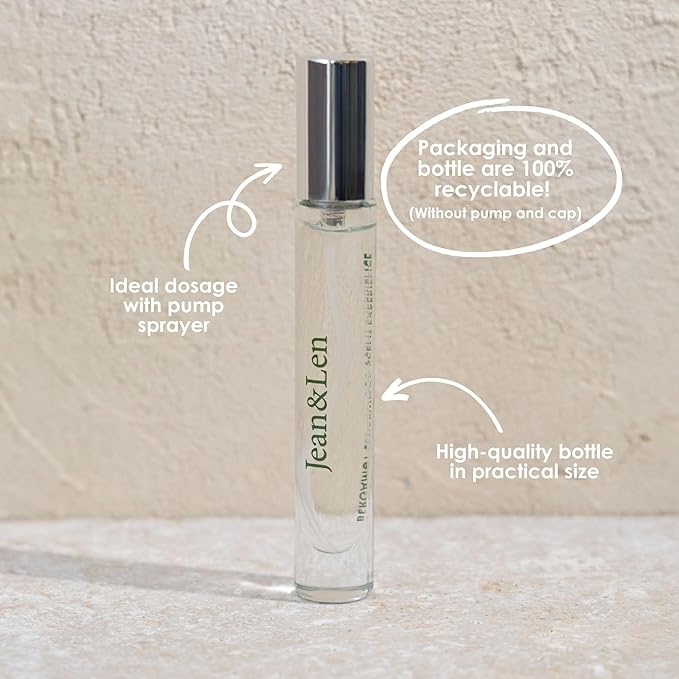 Jean & Len Scent Experience Travel Set, Peony Lychee, Rosemary Ginger & Cardamom Tonka EDT, all three scents in one practical mini perfume set, minimalistic glass bottles, 1x Set