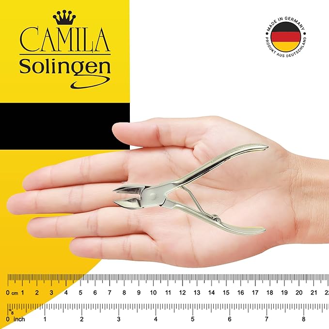 CS12 Professional 4" Fingernail Toenail Nipper/Clipper/Cutter for Manicure/Pedicure. Heavy Duty Precision Super Sharp Curved Stainless Steel 15mm Blade from Solingen Germany (Silver)