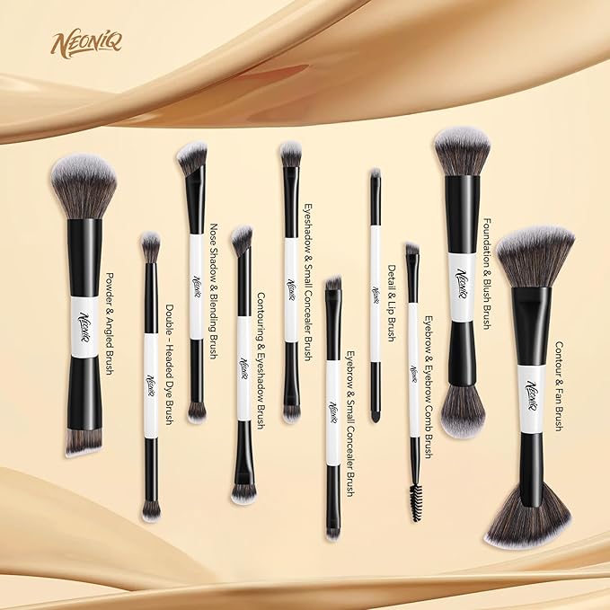 10 PCS Foundation Contour Conceal Brush Set With Bag, Makeup Brushes, Double-End Multi-functional Brushes for Foundation Powder Blush Eyeliner Eyeshadows, Professional Face Brush Set（White）